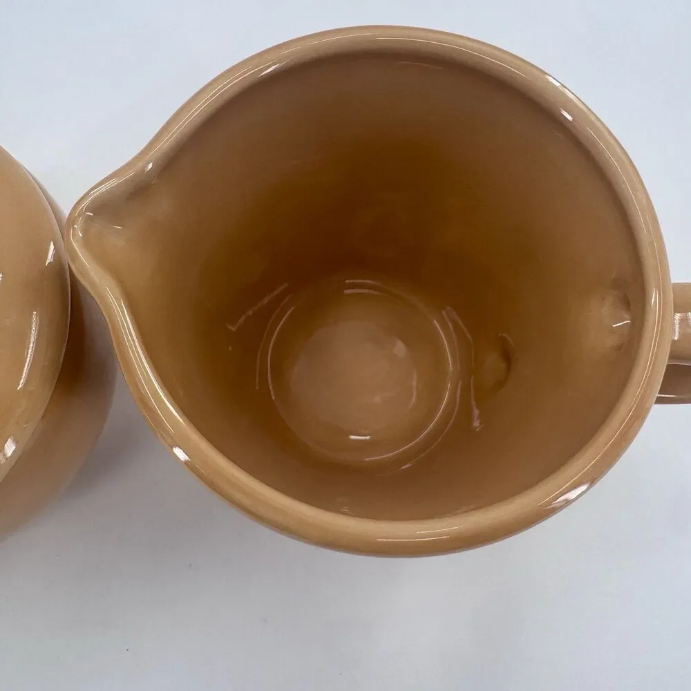 Pottery Barn Sausalito Amber Creamer & Sugar Bowl with Lid & Spoon Fast Shipping